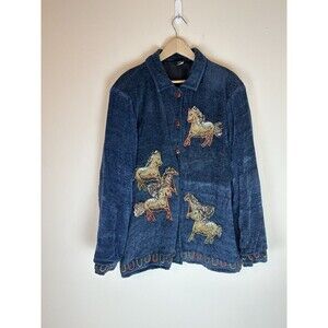 Vintage Embroidered Horse Jacket Blazer XXL Chenille Horses Equestrian Cowgirl